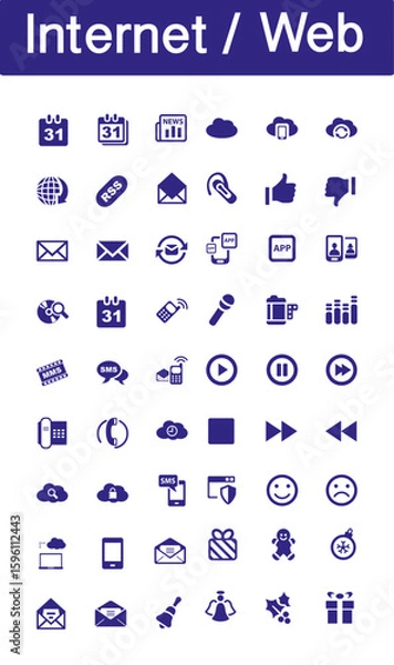 Fototapeta Internet and web icon collection in blue colour vector