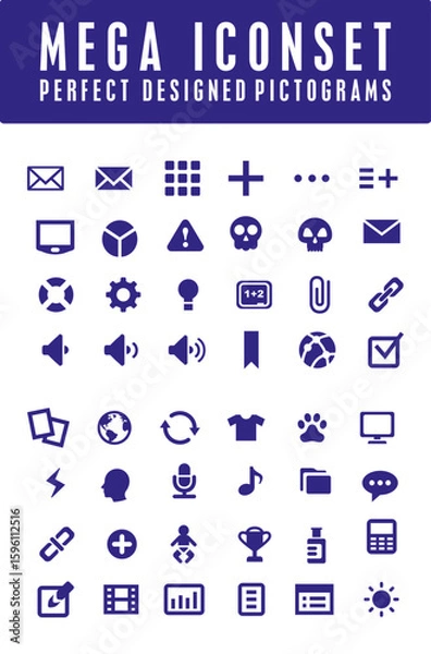 Fototapeta Mega Icon Perfect designed pictograms collection in blue colour vector2