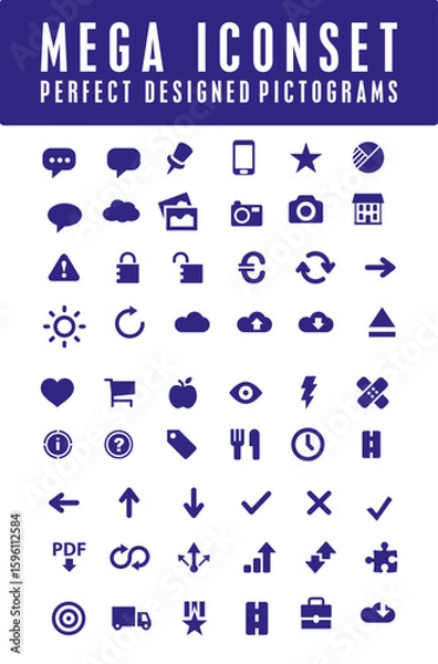 Fototapeta Mega Icon Perfect designed pictograms collection in blue colour vector3