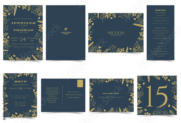 Fototapeta Wedding invitation card Formal style. Bridal shower card. rsvp card. Thank you sticker.Envelope page. Front and Back template. for sweet couple concept .Vector/Illustration