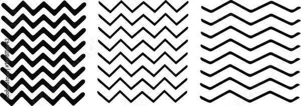 Fototapeta Wavy curve zig zag line pattern. Wave ornament pattern. Black zig zag pattern Set of thin line waves. Curved wave lines pattern on white background. 