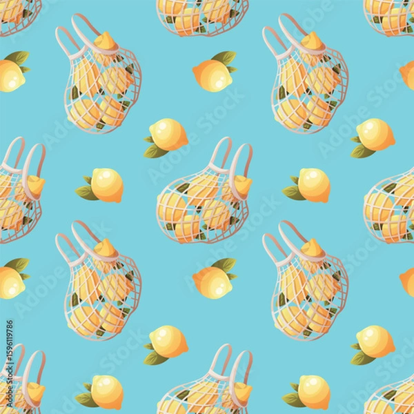 Fototapeta Summer seamless pattern with lemons. Vector illustration for scrapbooking, background, wrapping paper.