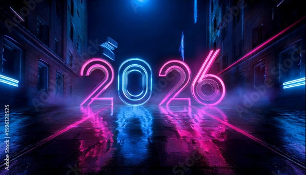 Fototapeta 2026 Happy New Year Wallpaper – Festive Digital Background with Fireworks, Gold Text & Celebration Theme