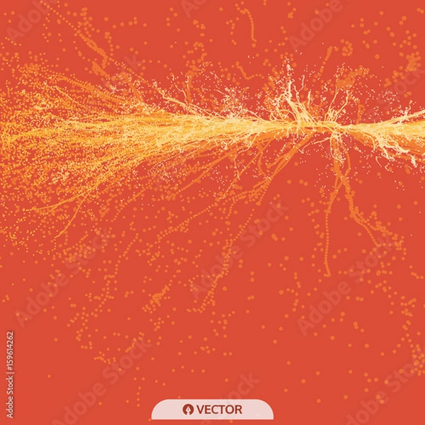 Fototapeta Point Explode. Array with Dynamic Emitted Particles. 3D Technology Style. Abstract Background. Vector Illustration.