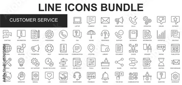 Fototapeta Customer Service Line Icons Bundle vector collection