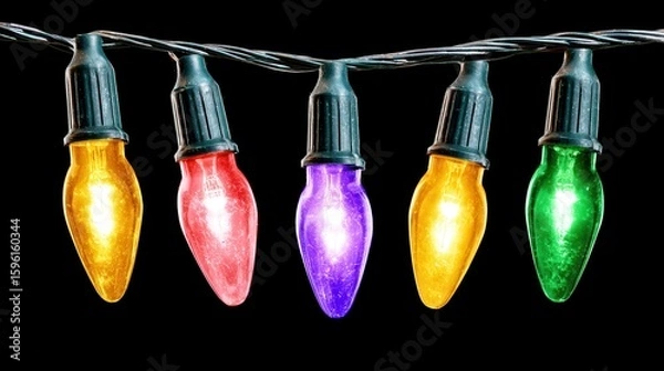 Fototapeta Colorful festive string lights illuminating the night