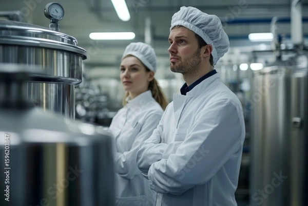 Fototapeta Supervisor scolding an employee in a modern industrial factory for a mistake, illustrating issues with quality control and safety violations, while maintaining workplace professionalism, Generative AI