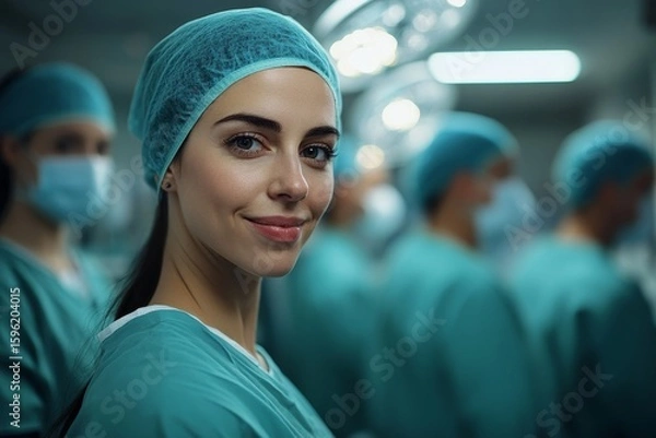 Fototapeta Portrait of happy doctors, nurses, and other medical staff in a hospital, reflecting teamwork and dedication in healthcare, Generative AI