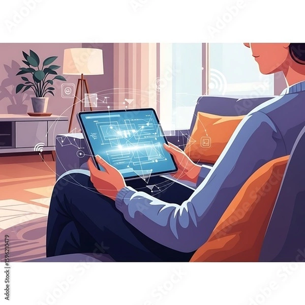 Obraz Person Interacting with Data on Smart Home Tablet