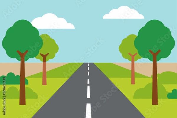 Fototapeta clean vector art  empty street lined with trees
