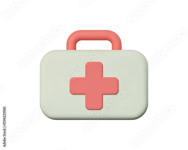 Fototapeta 3 D First Aid Kit Icon Red Cross Beige Case isolated on a transparent background image