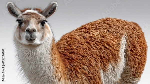 Fototapeta Llama standing on white background, full body animal portrait