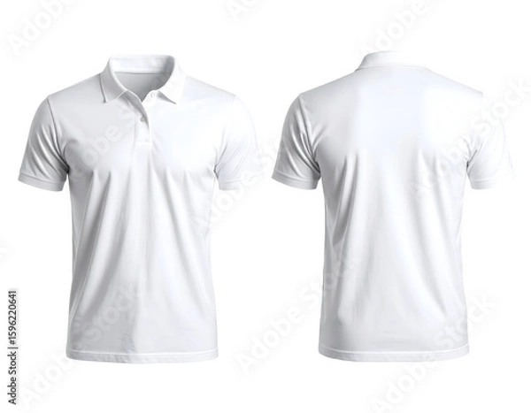 Fototapeta Crisp white short-sleeved collared shirts displayed with front and back views for versatile apparel design.