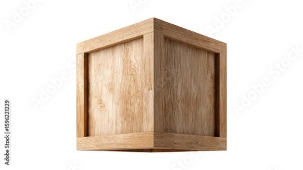 Fototapeta Floating Decorative Wood Box with Fine Grain Details isolated On Transparent Png Background.