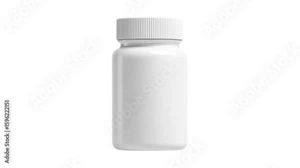 Fototapeta Round glossy white bottle with ribbed cap isolated On Transparent Png Background.