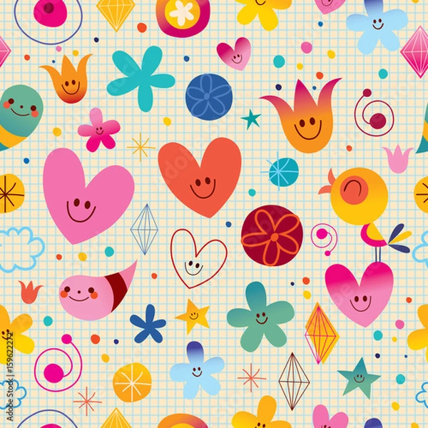 Fototapeta seamless pattern with cute little characters