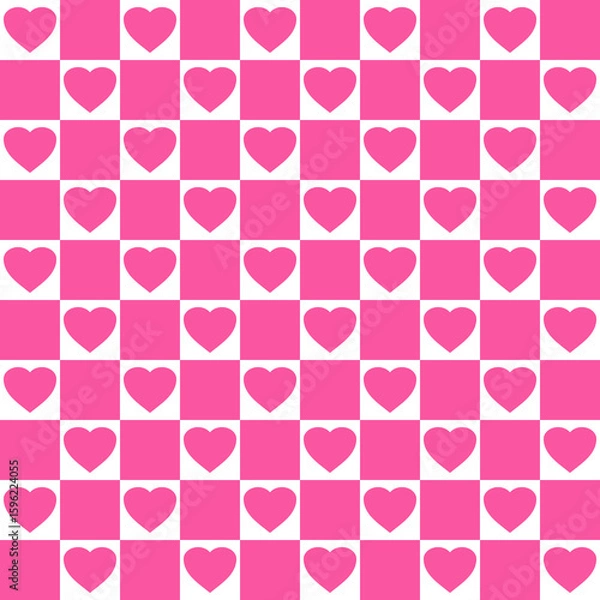 Obraz Checkered pink heart seamless pattern.Pink and white.Simple cute Valentines day.Wedding card.Love texture.Surface design for textile.Decoration ornament.Repeat tile.Wrapping paper.Vector design.