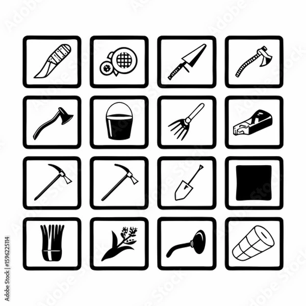 Fototapeta line icons of aquaponics tools,  all tools are separate, white background
