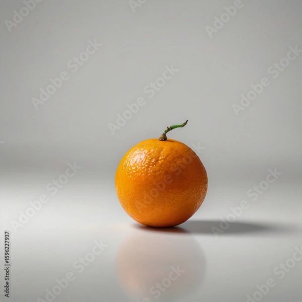 Fototapeta Photo of a single ripe orange isolated on white background shows its vibrant color