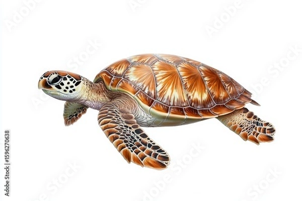 Fototapeta Realistic Illustration of a Sea Turtle Swimming Gracefully Underwater with Detailed Texture