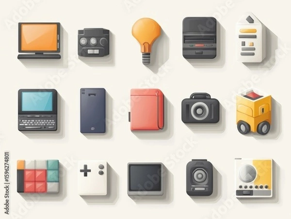 Fototapeta Colorful Collection of Modern Technology Icons and Gadgets in a Flat Design Style