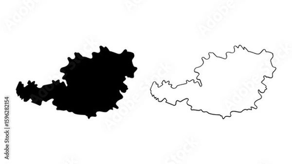 Fototapeta Vector art of the shape of austria shown as both a black silhouette and a white outline