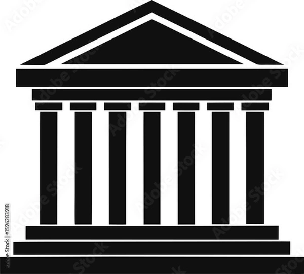 Fototapeta Solid Black Ancient Greek Temple Simple Vector Icon