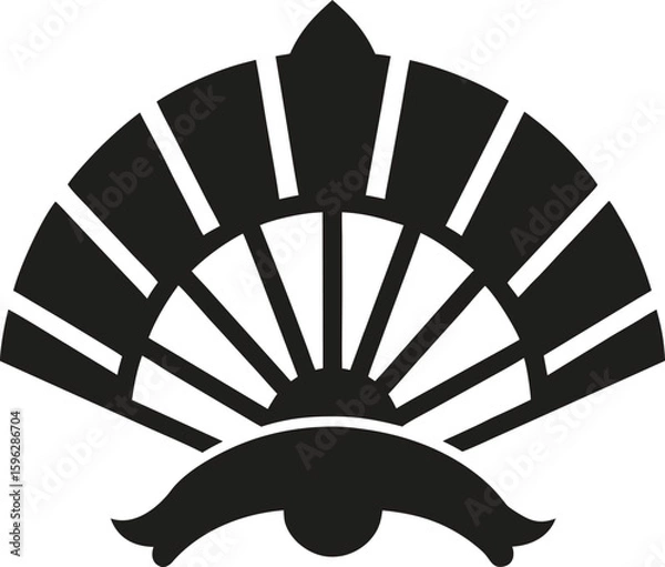 Fototapeta Solid Black Traditional Oriental Fan Vector Icon