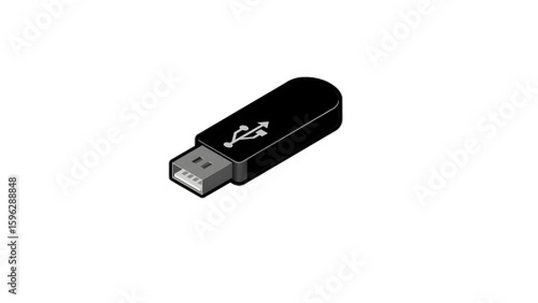 Obraz Black USB Flash Drive with Label – Simple Data Storage Device Vector Art