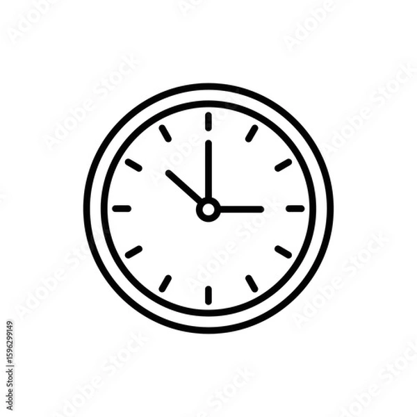 Fototapeta Clock icon showing time in black lines on transparent background  