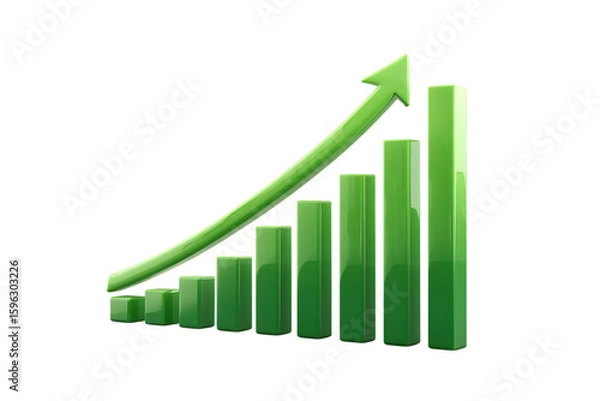 Fototapeta Green Business Growth Chart with Arrow Upward Representing Increasing Revenue and Positive Financial Performance on a Black Background