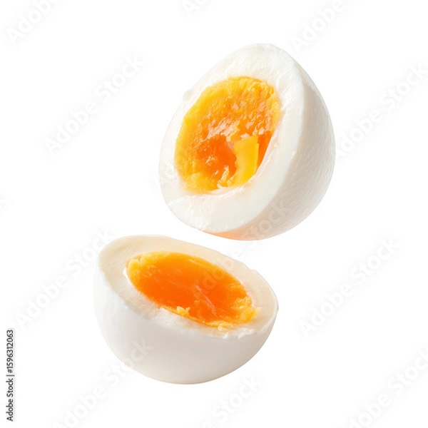 Fototapeta Halved Salted Duck Egg Showing Vivid Yolk isolated On Transparent Png Background.