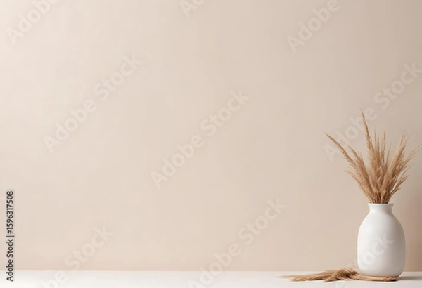 Fototapeta  Soft beige wall with smooth surface and clean floor