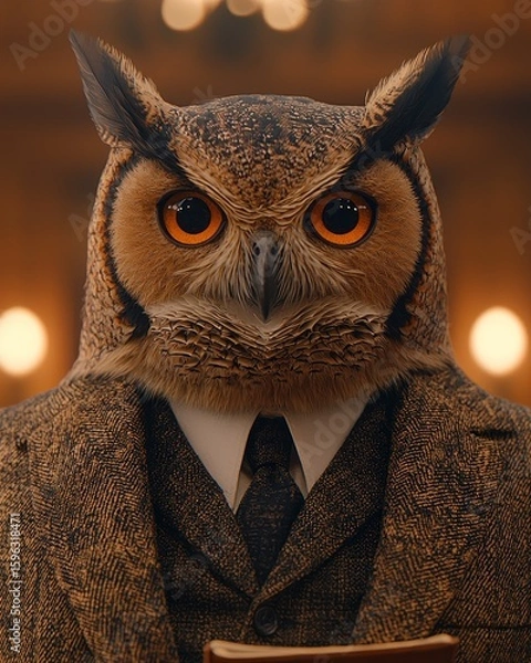 Fototapeta Owl in a suit, wise and sophisticated