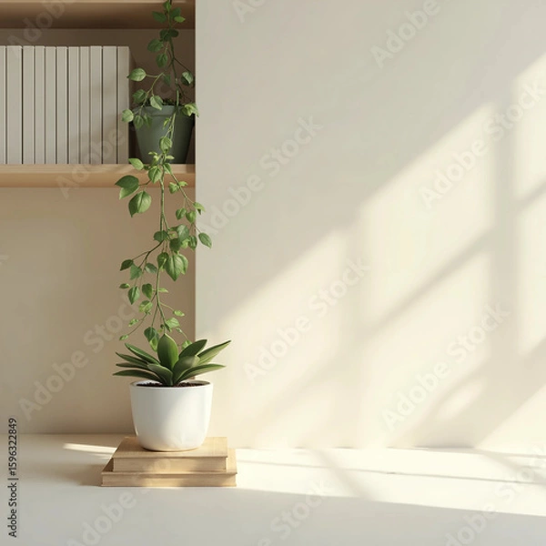 Fototapeta modern dining room with table with green plant vine 