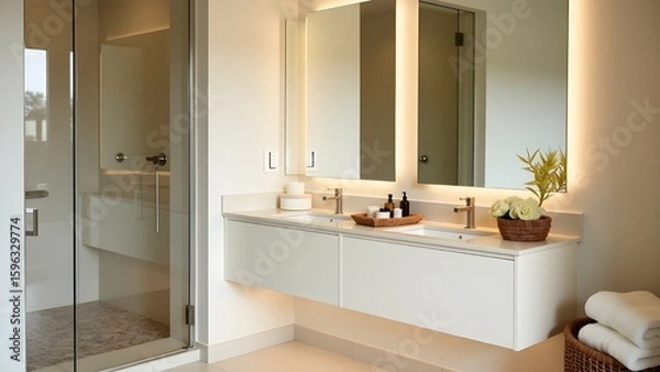 Fototapeta Modern Bathroom with Pure Minimalist Aesthetics