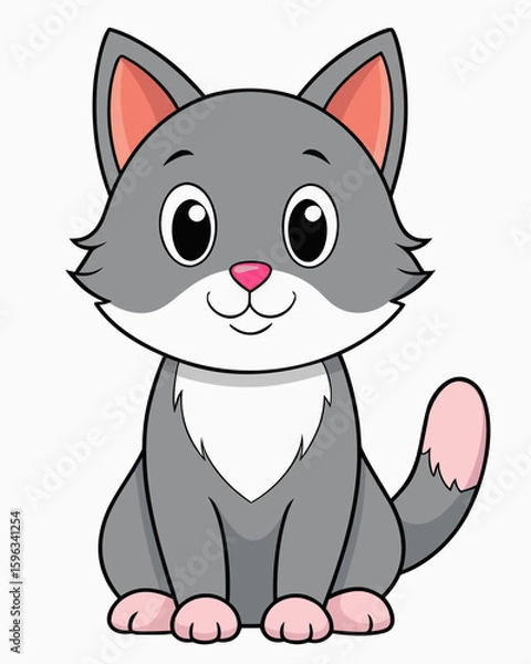Fototapeta Cute cartoon cat illustration vector drawing for kids coloring pages and graphic design projects use free download
