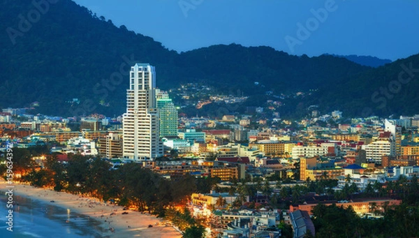 Fototapeta Patong Beach, high angle before sunset, beautiful light.