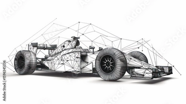 Fototapeta A wireframe illustration of a formula one race car.