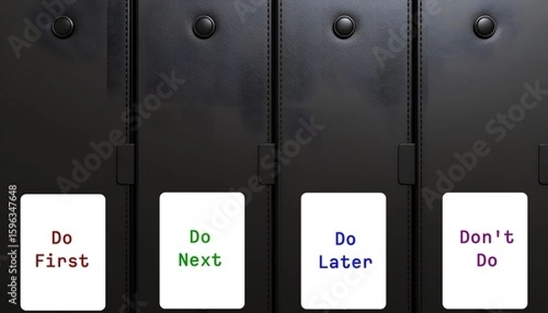 Fototapeta Document boxes with tags labels DO FIRST DO NEXT DO LATER DON'T DO, time management skills, knowing priority of tasks, prioritize important and urgent tasks first