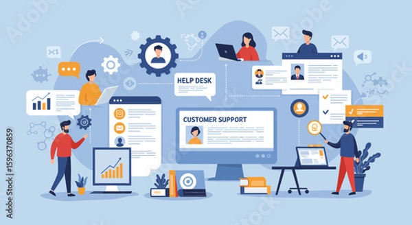 Fototapeta Illustration of Customer Support and Help Desk Concept.