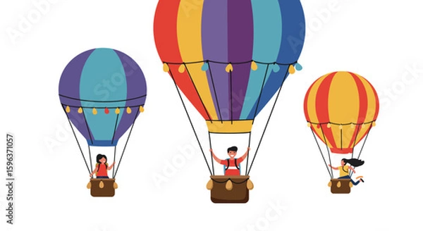 Fototapeta Colorful Hot Air Balloons with People Enjoying Flight.