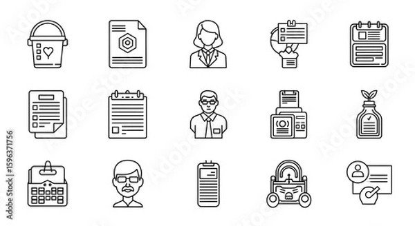 Fototapeta Collection of Black and White Line Icons.