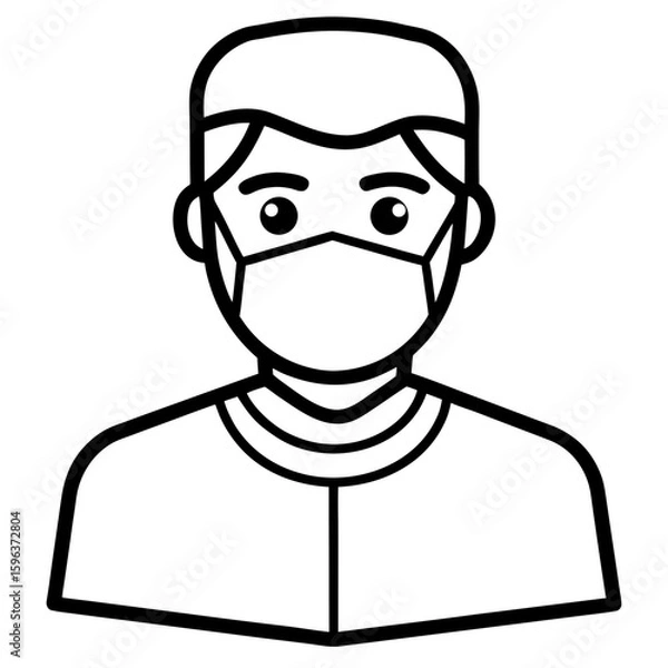 Fototapeta Surgeon with mask line art vector illustration  