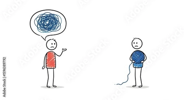 Fototapeta Confusion and Problem Solving: Stick Figures Representing Complexity and Simplification