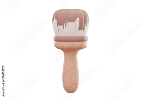 Fototapeta Stylized Paintbrush with Dripping Pink Paint Isolated on White Background.