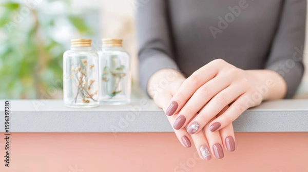 Fototapeta ネイルサロンと美しい手のイメージ。アジア人の美しい手。Generative AI