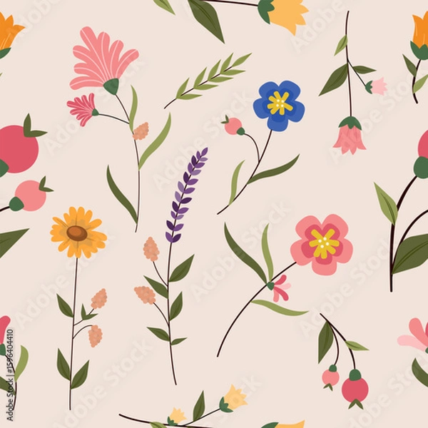 Fototapeta Seamless Botanical Pattern  Vector Art, Floral and Graphics
