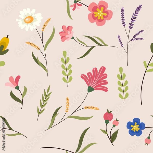 Fototapeta Seamless Botanical Pattern  Vector Art, Floral and Graphics
