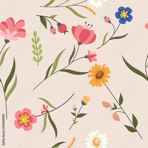 Fototapeta Seamless Botanical Pattern  Vector Art, Floral and Graphics
